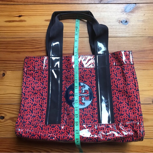 Tory Burch Red Navy Waterproof Tote Bag, EUC, 16” - Picture 6 of 15